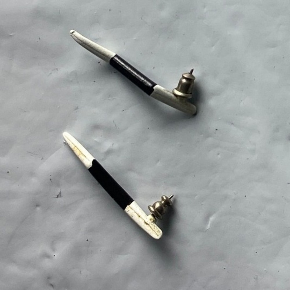 Two Tone Earring Studs Silver Tone Black‎ Accent Small Petite Women